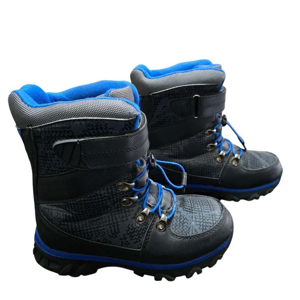 DSG Winter Snow Boots Boys Size 2 Kids Warm Insulated Black Blue Gray